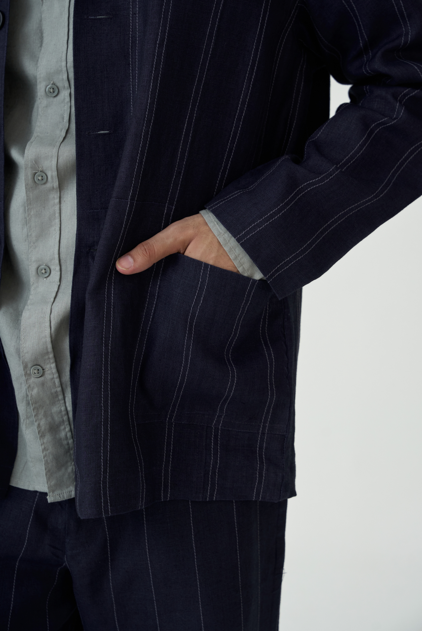 Navy Linework Linen Jacket