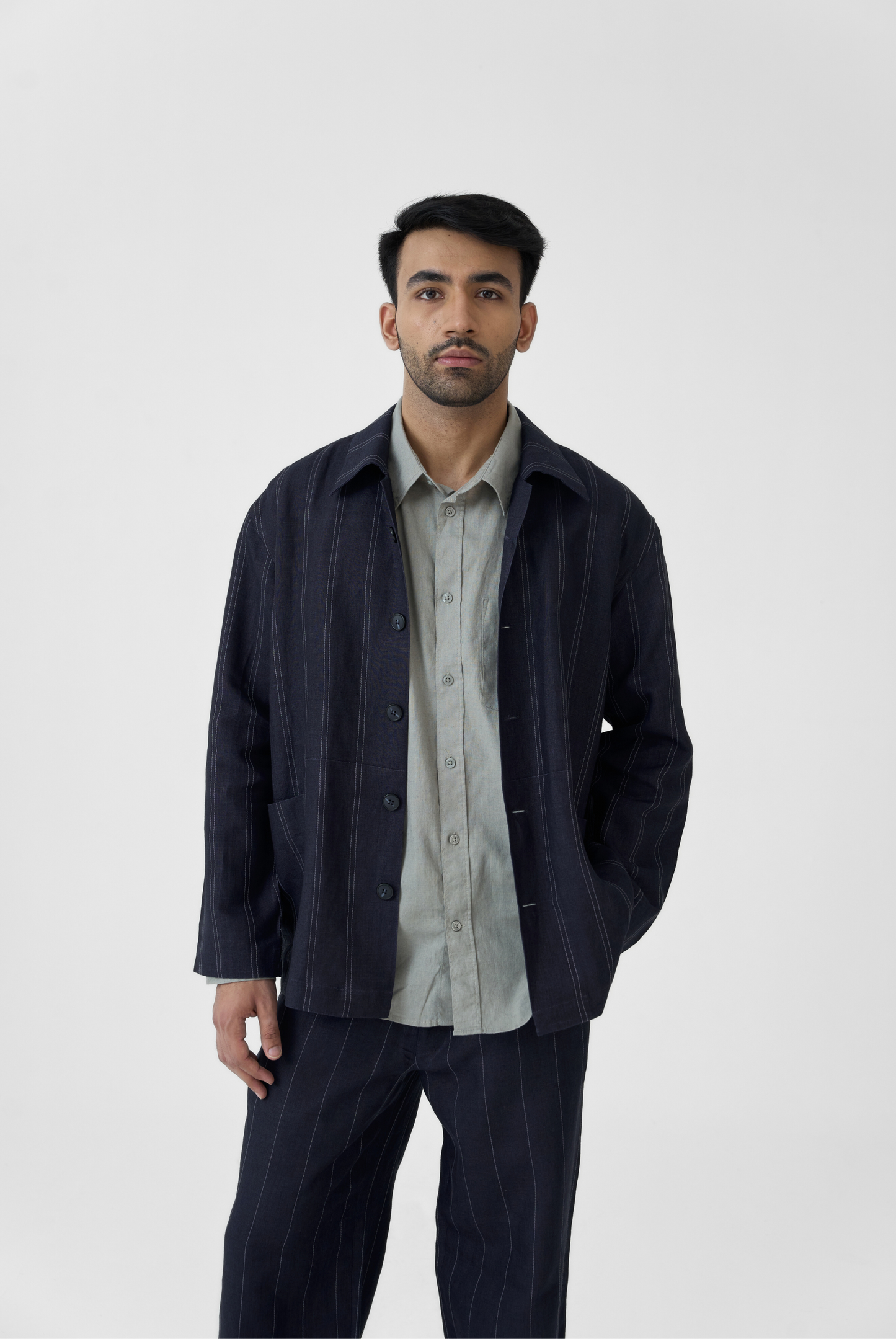 Navy Linework Linen Set