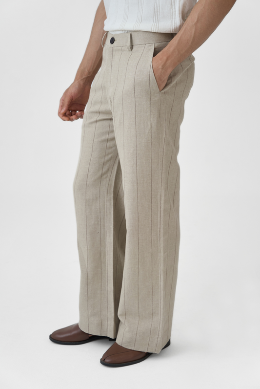Beige Linework Linen Pants