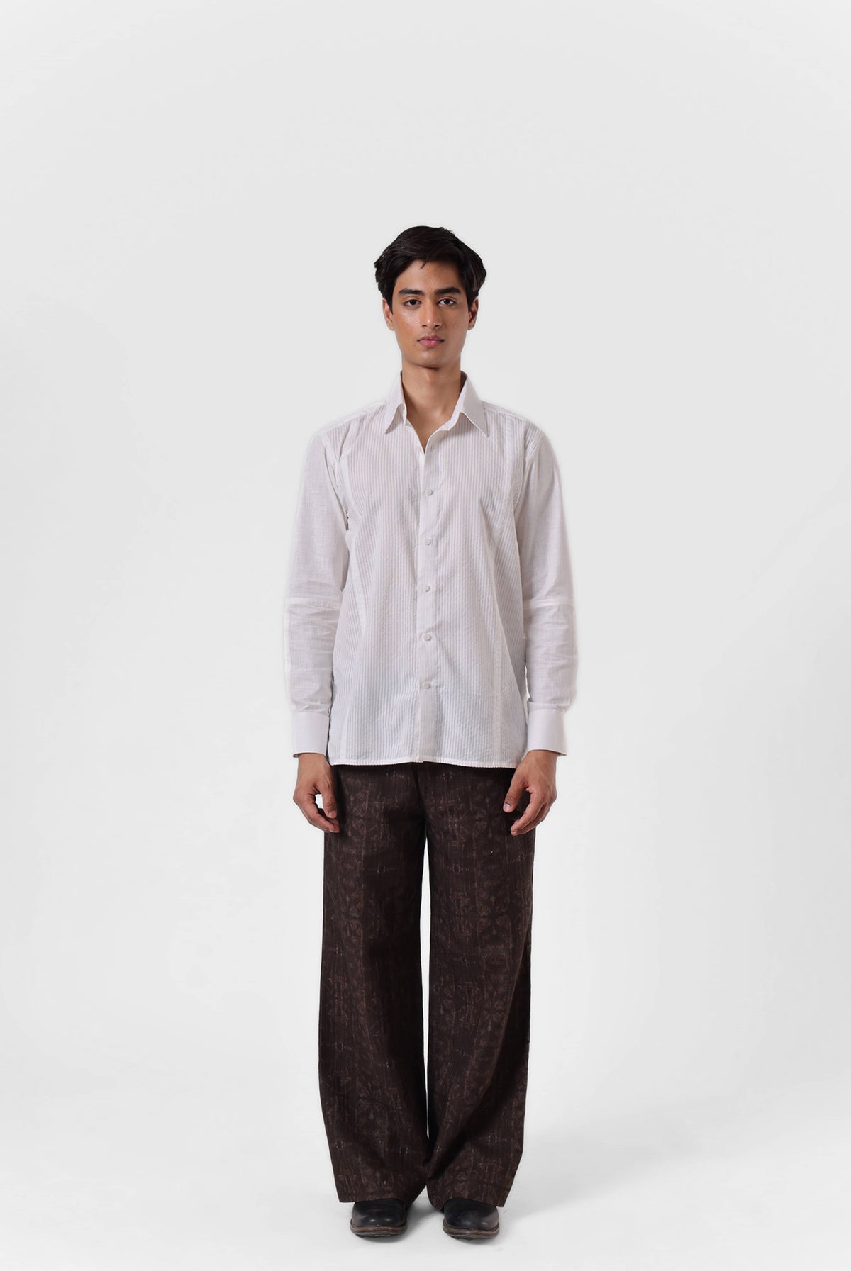 White Panelled Seersucker Shirt