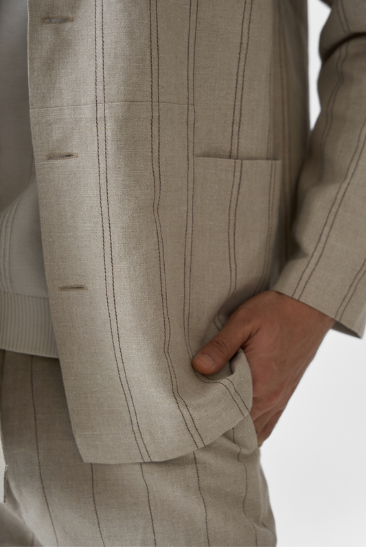 Beige Linework Linen Jacket
