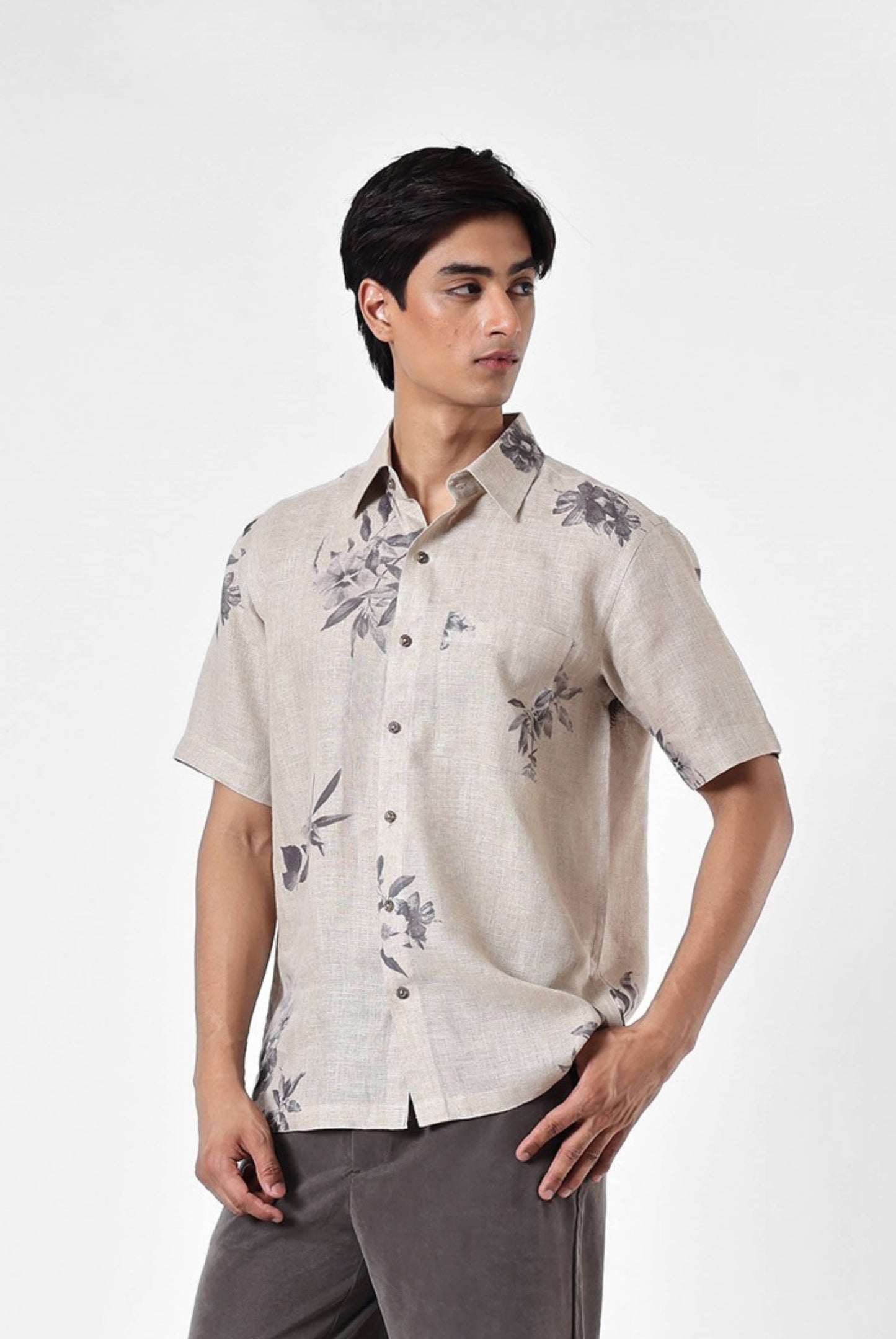 Linen Floral Short Sleeve Shirt