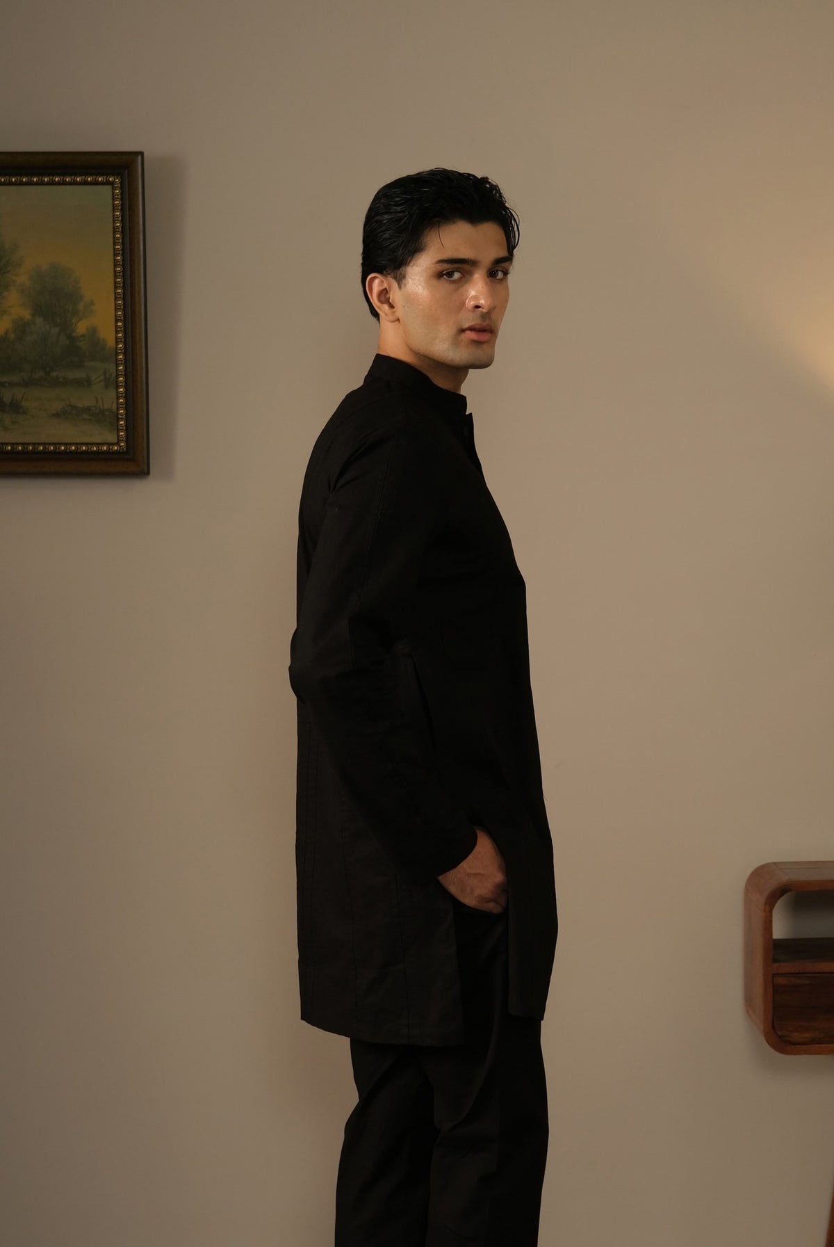 Black Panelled Kurta Set