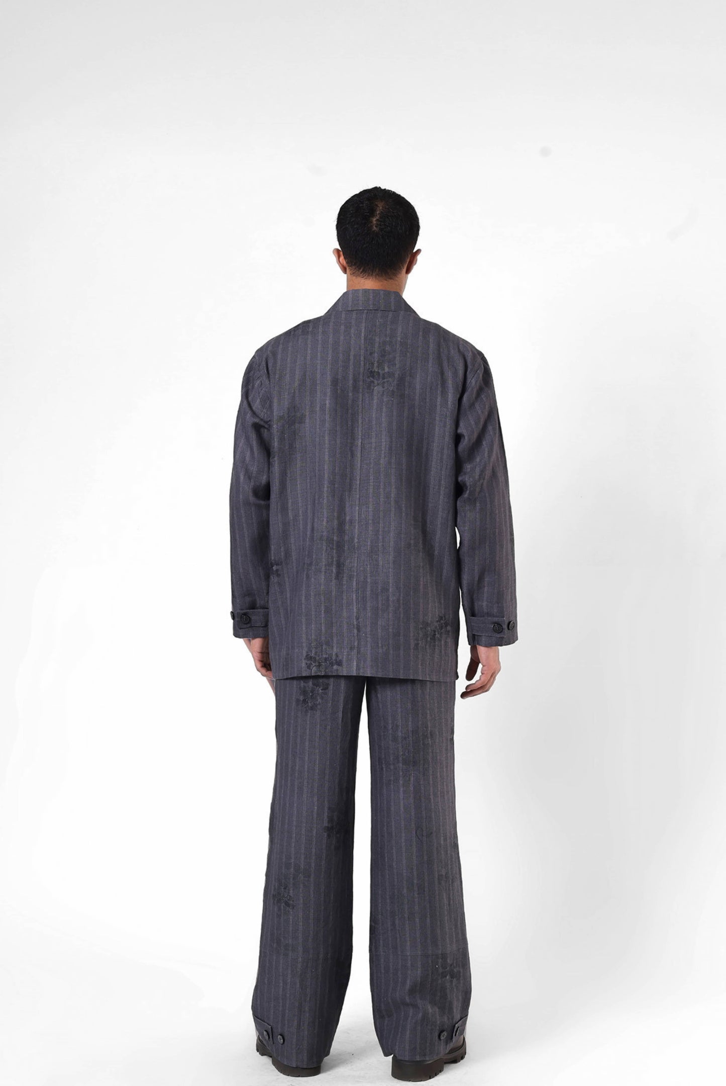 Charcoal Etch Panelled Blazer in Linen