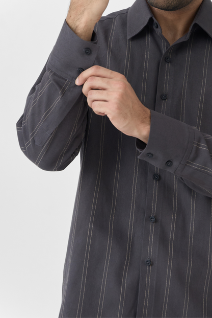 Linework Twill Shirt in Slate Grey