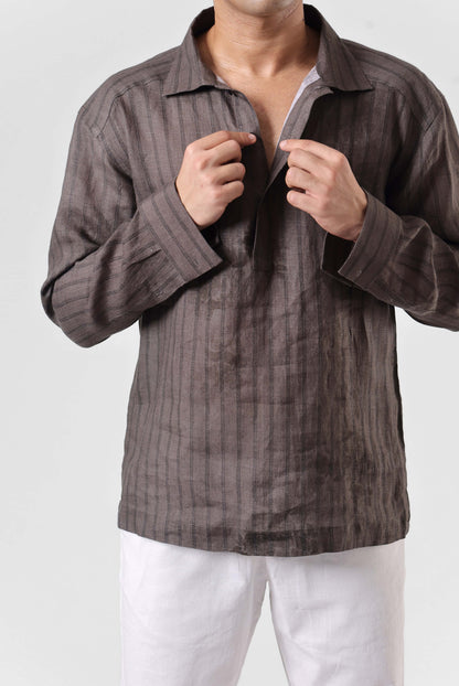 Raw Umber Etch Shirt - Quarter Button Up