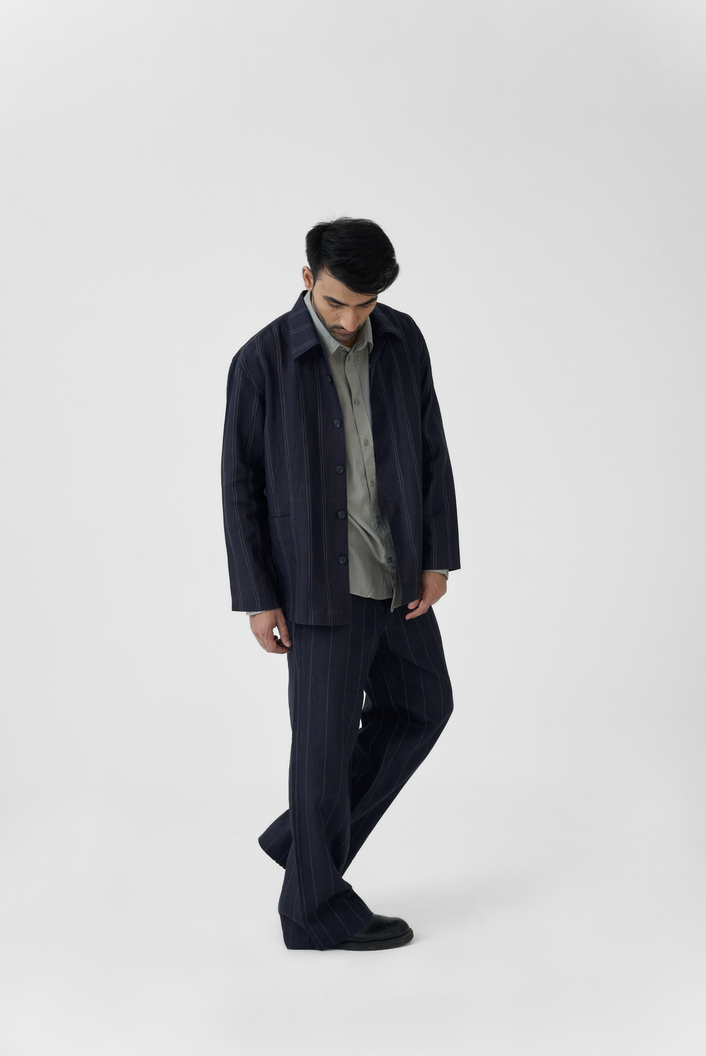 Navy Linework Linen Jacket