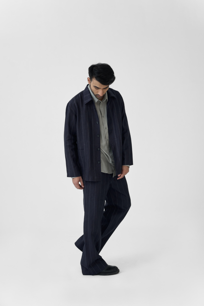 Navy Linework Linen Jacket