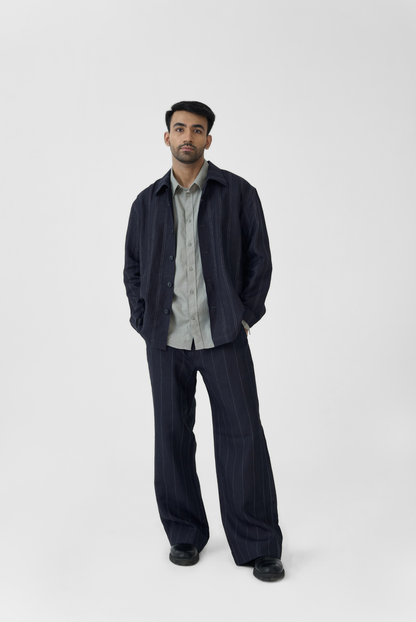 Navy Linework Linen Set