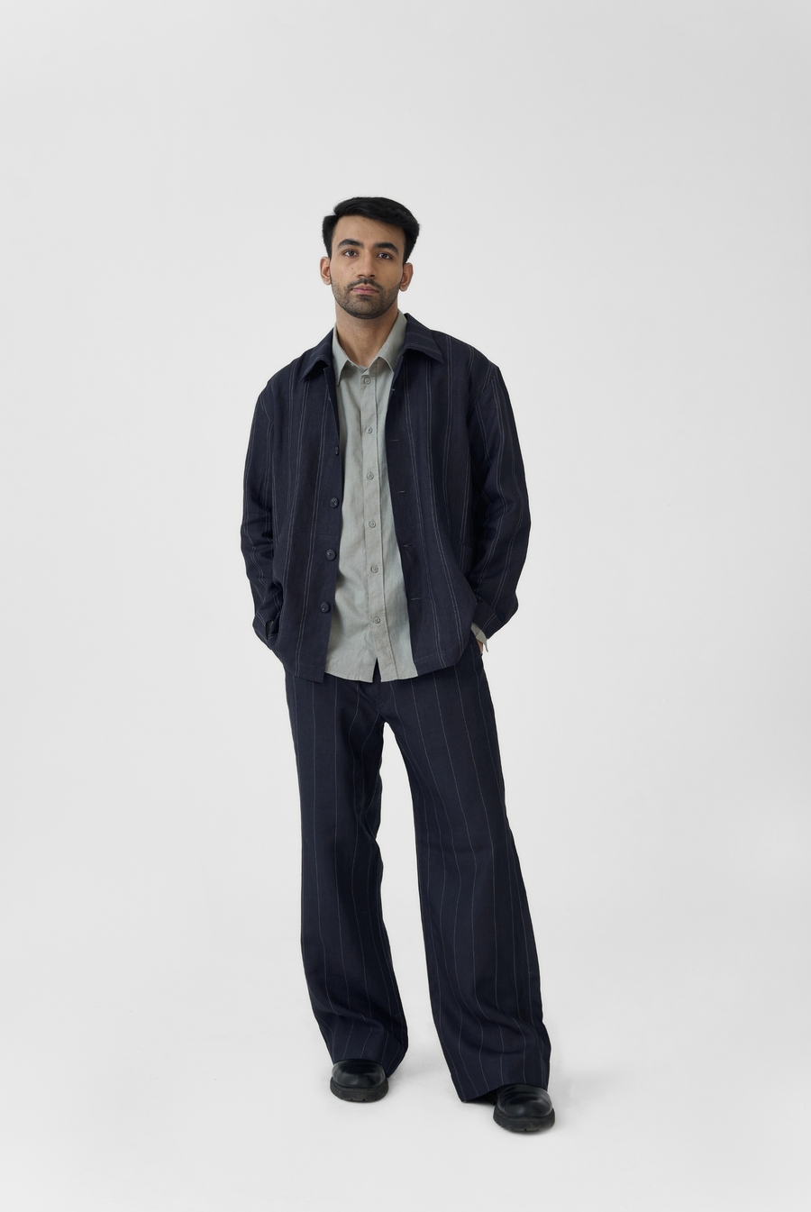 Navy Linework Linen Jacket
