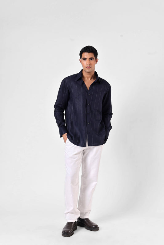 Navy Linework Linen Shirt