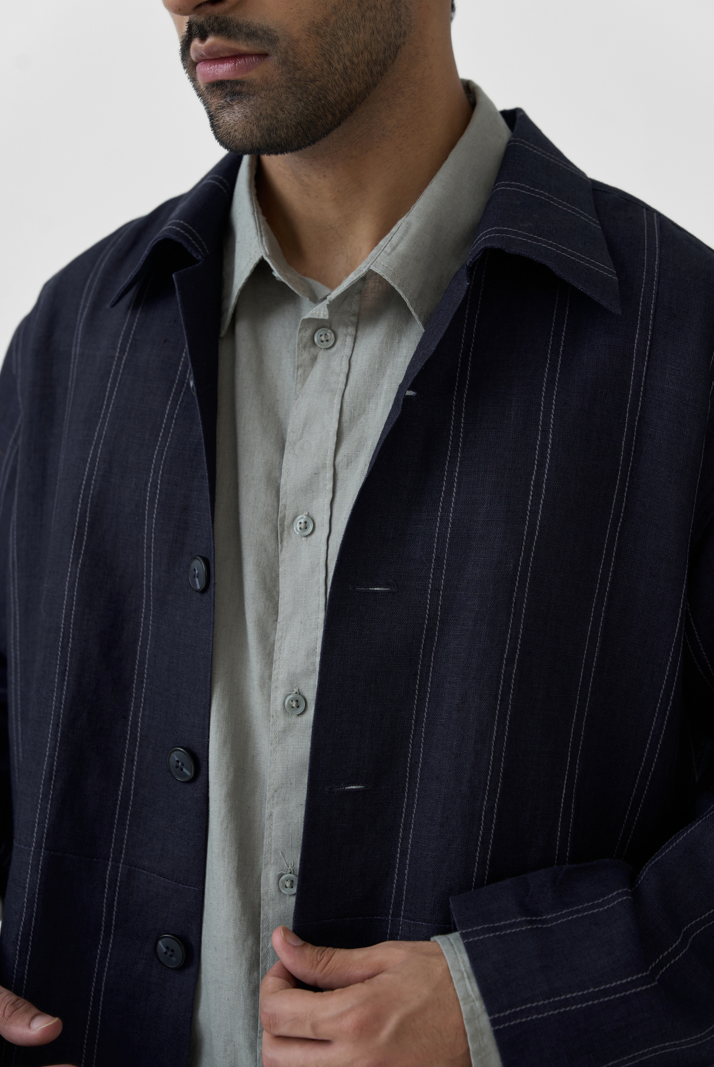Navy Linework Linen Jacket