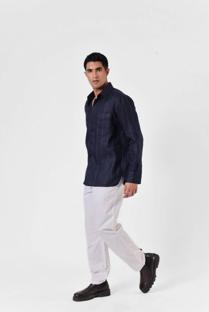 Navy Linework Linen Shirt