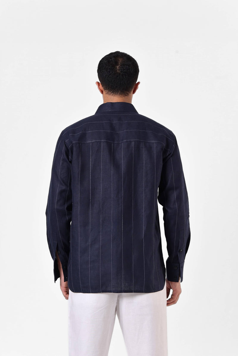 Navy Linework Linen Shirt