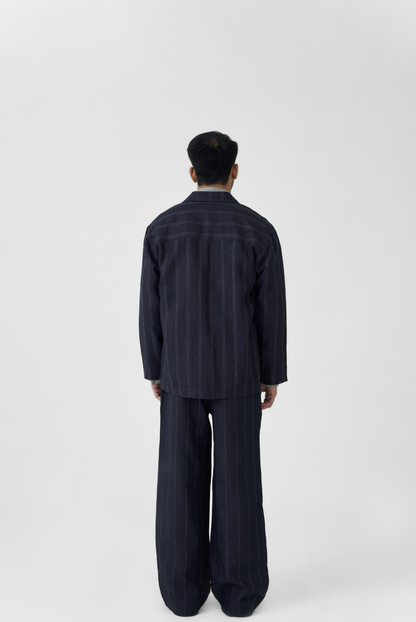 Navy Linework Linen Set