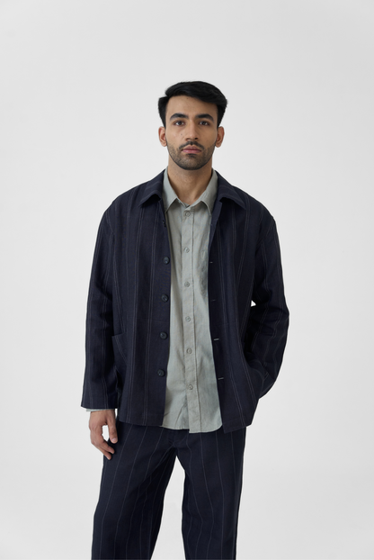 Navy Linework Linen Set