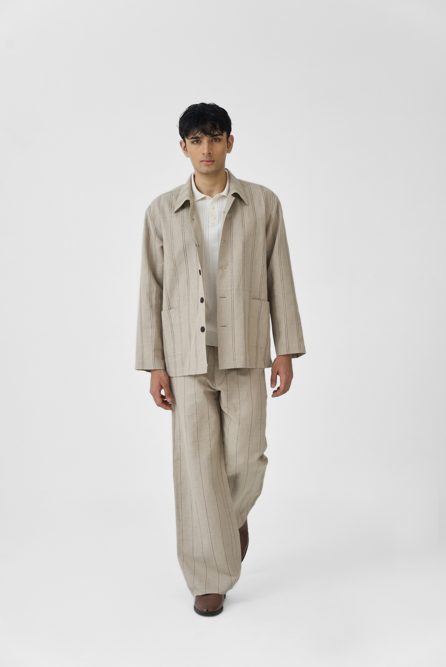 Beige Linework Linen Pants