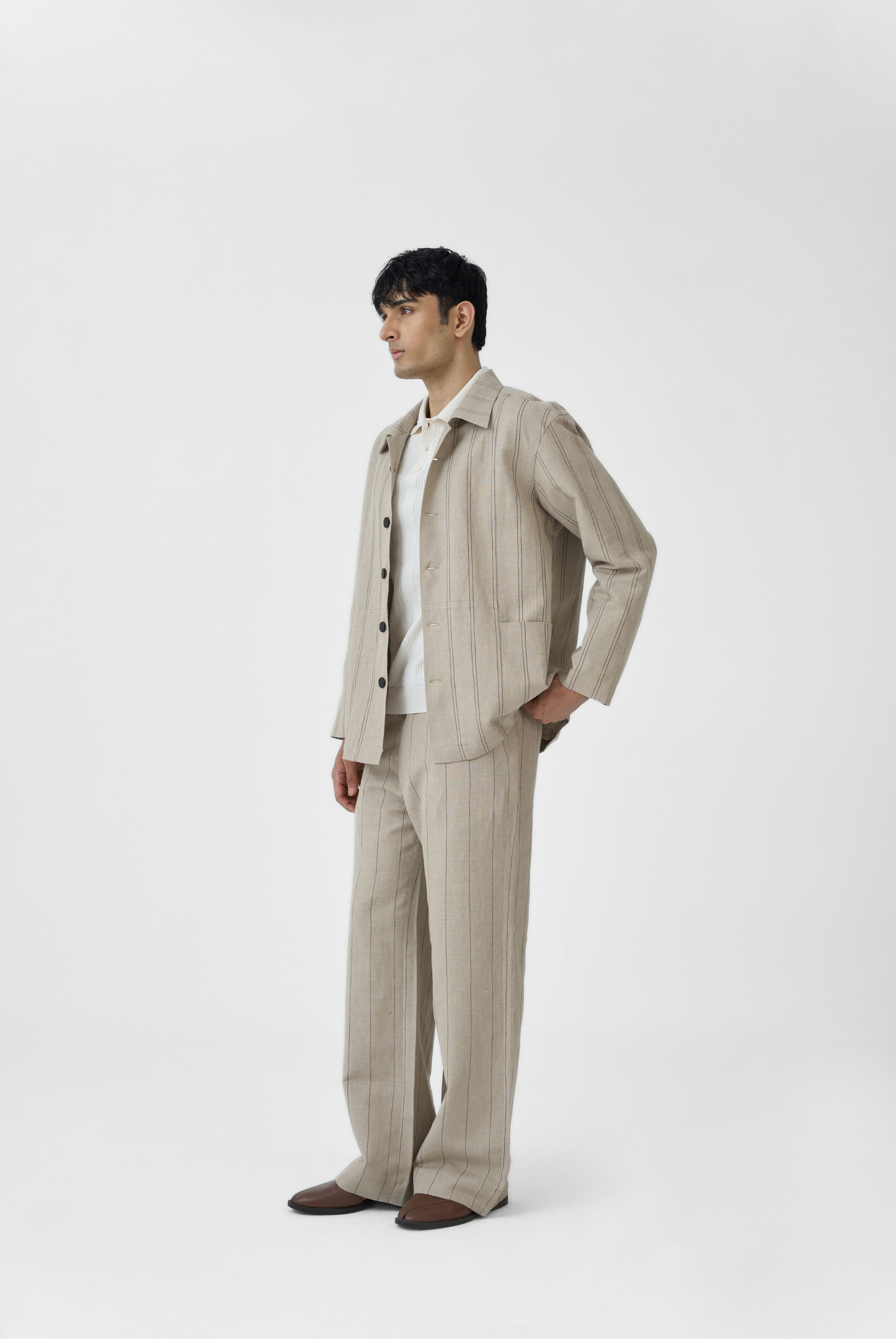 Beige Linework Linen Set