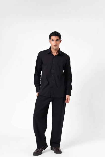 Black Panelled Seersucker Shirt