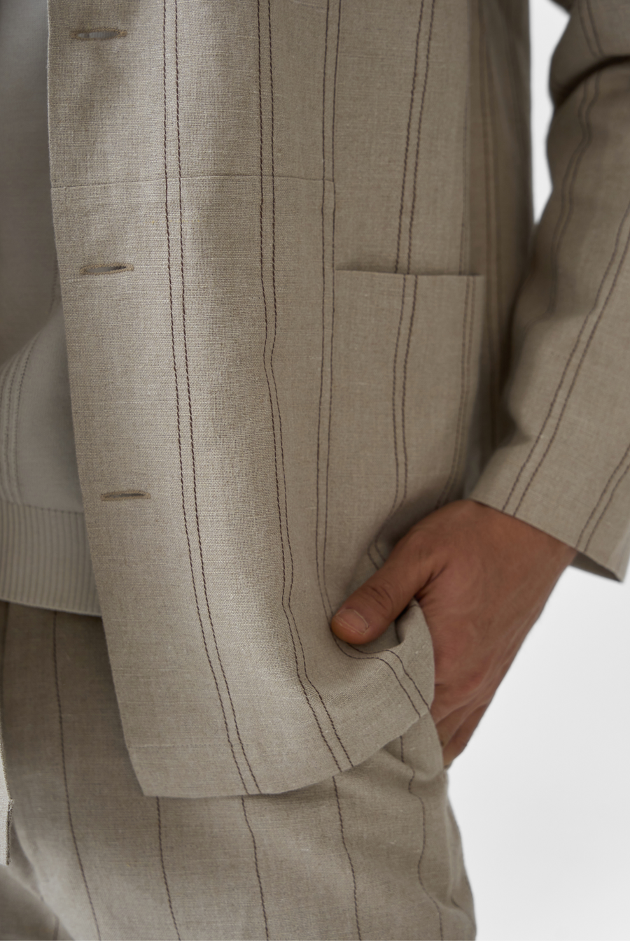 Beige Linework Linen Set