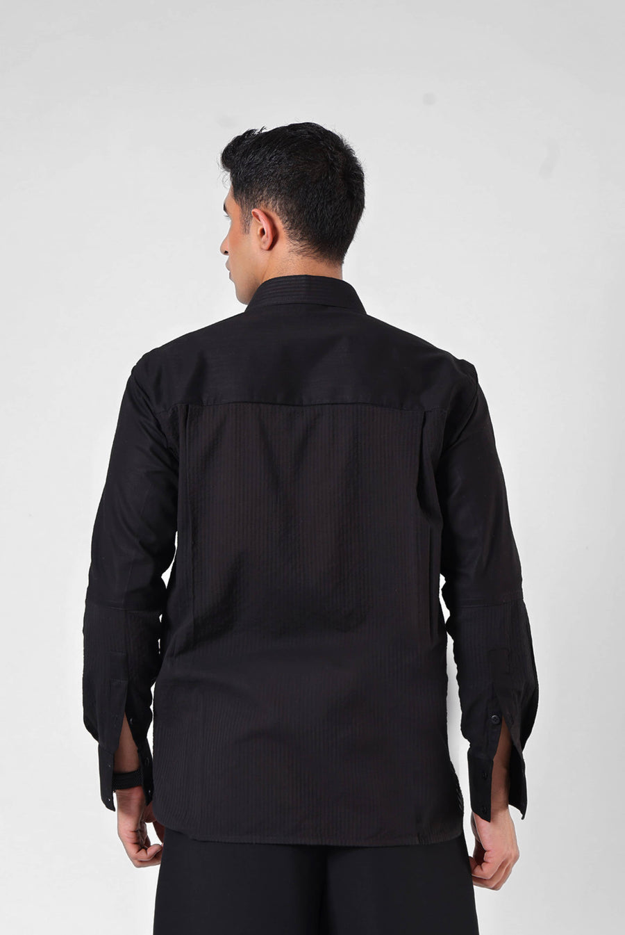 Black Panelled Seersucker Shirt