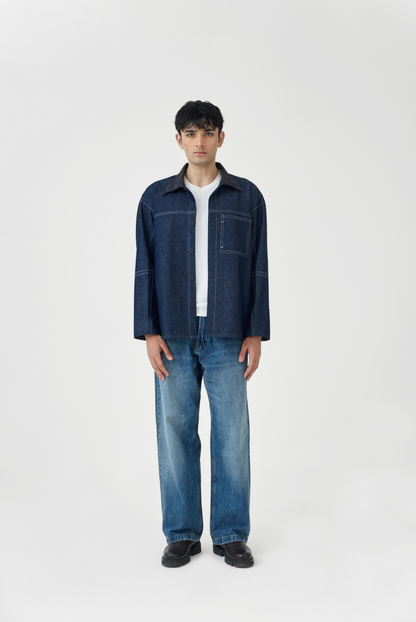 Denim Jacket with Suede Collar