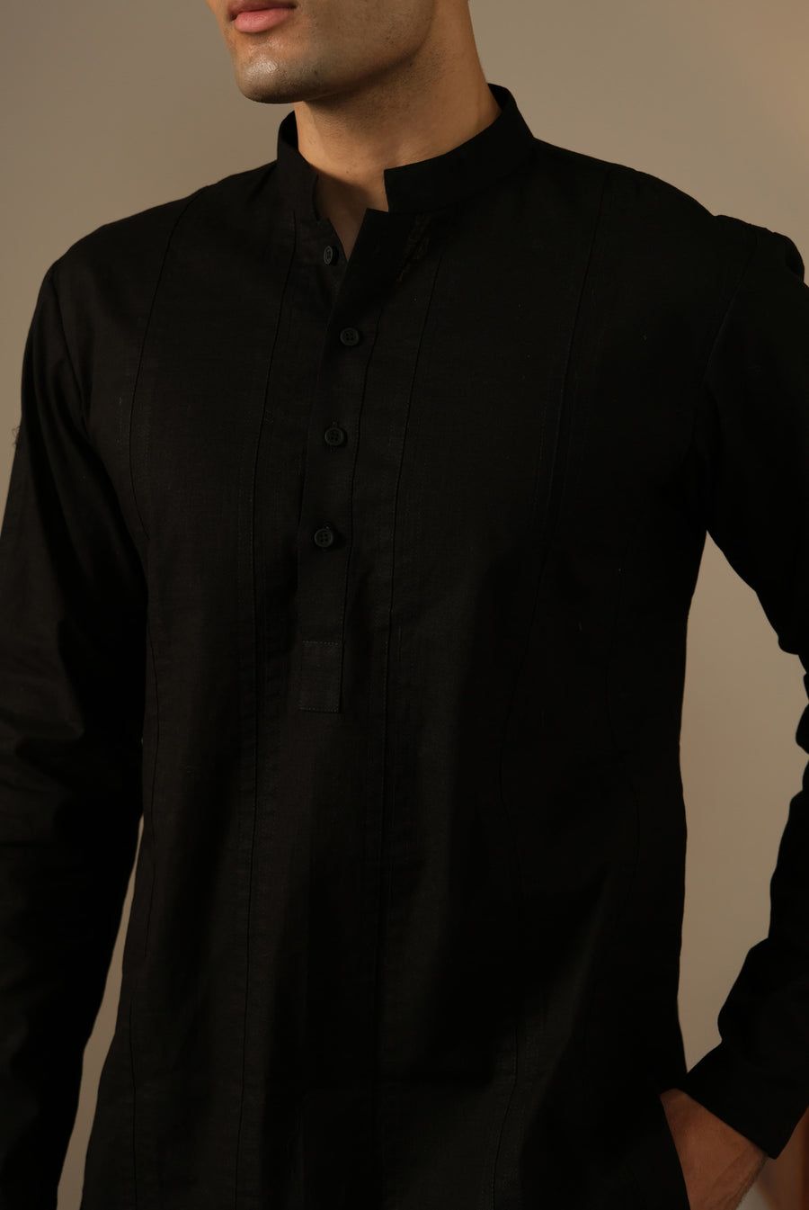 Black Panelled Kurta Set