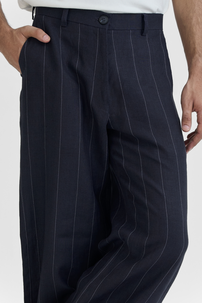 Navy Linework Linen Pants