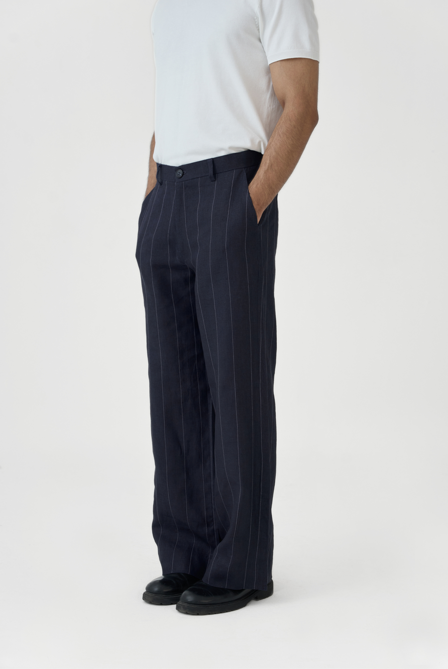 Navy Linework Linen Pants