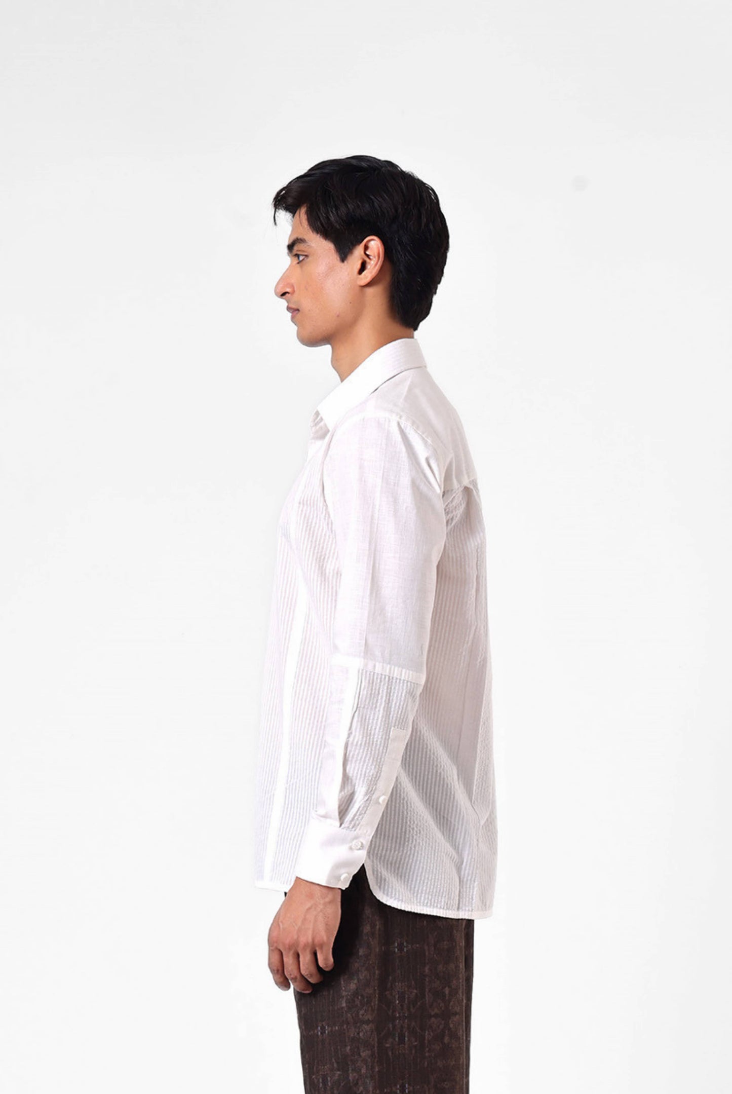 White Panelled Seersucker Shirt