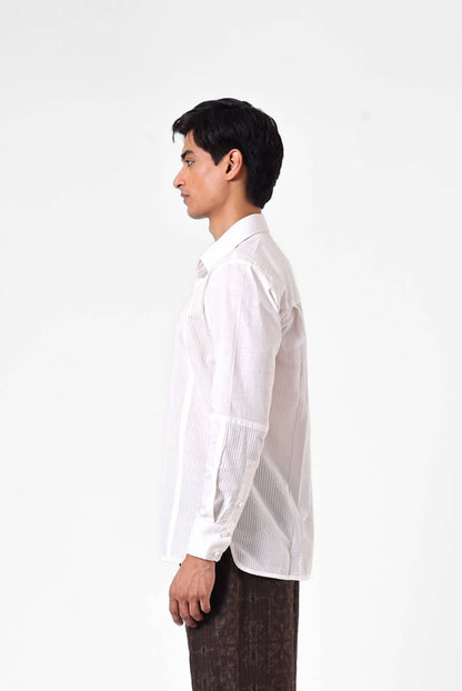 White Panelled Seersucker Shirt