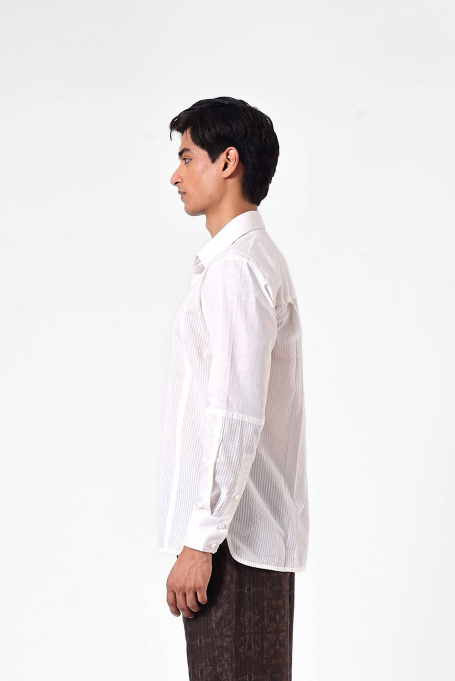 White Panelled Seersucker Shirt
