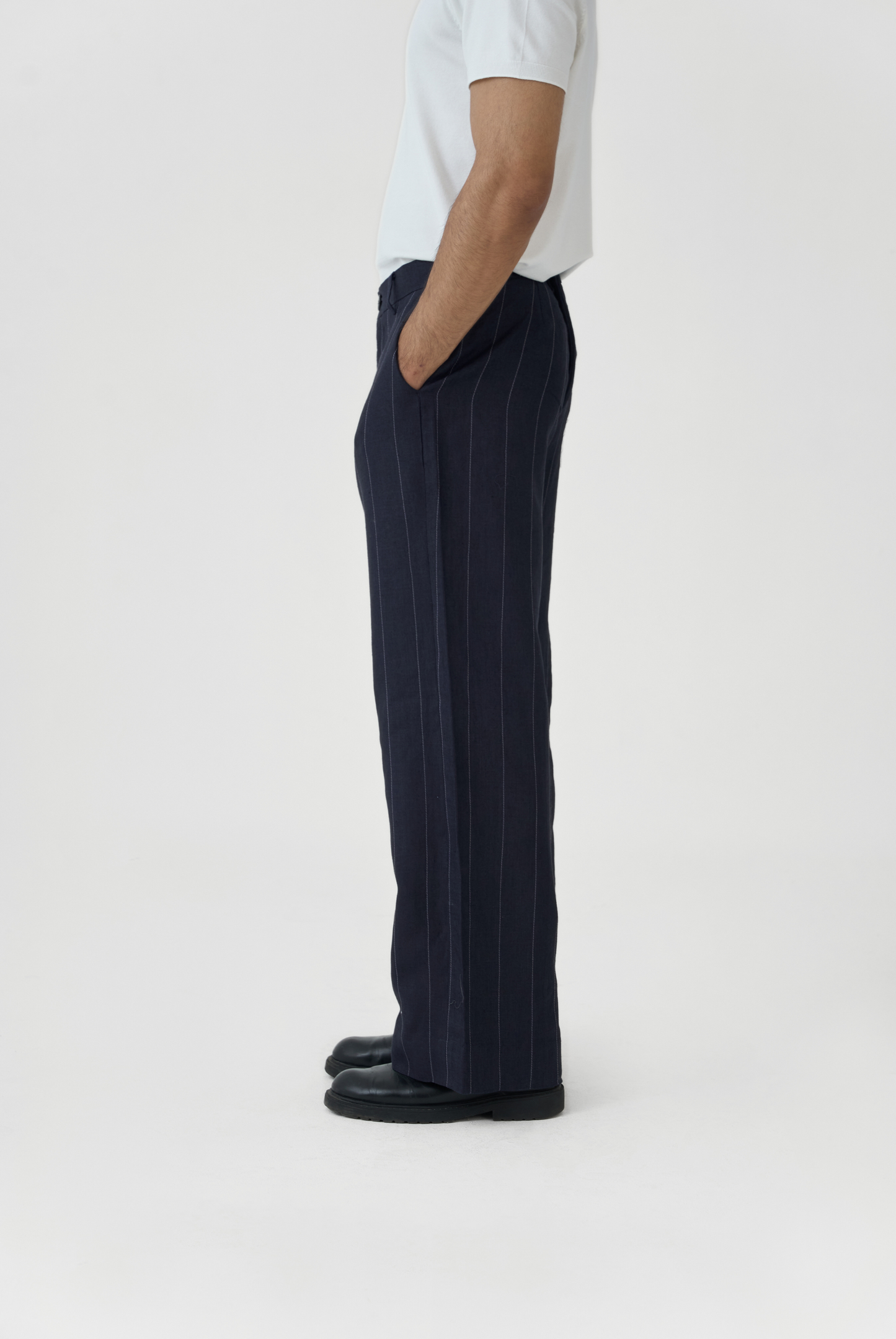 Navy Linework Linen Pants