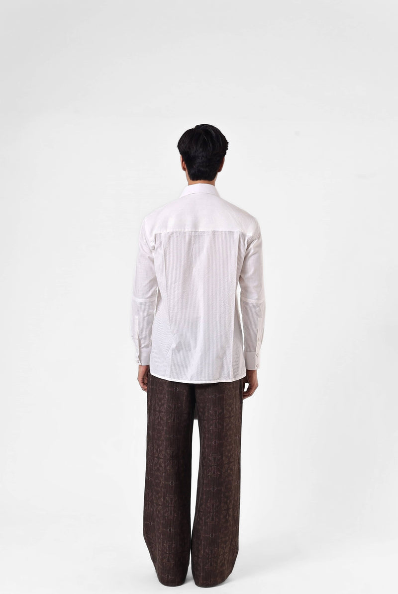 White Panelled Seersucker Shirt