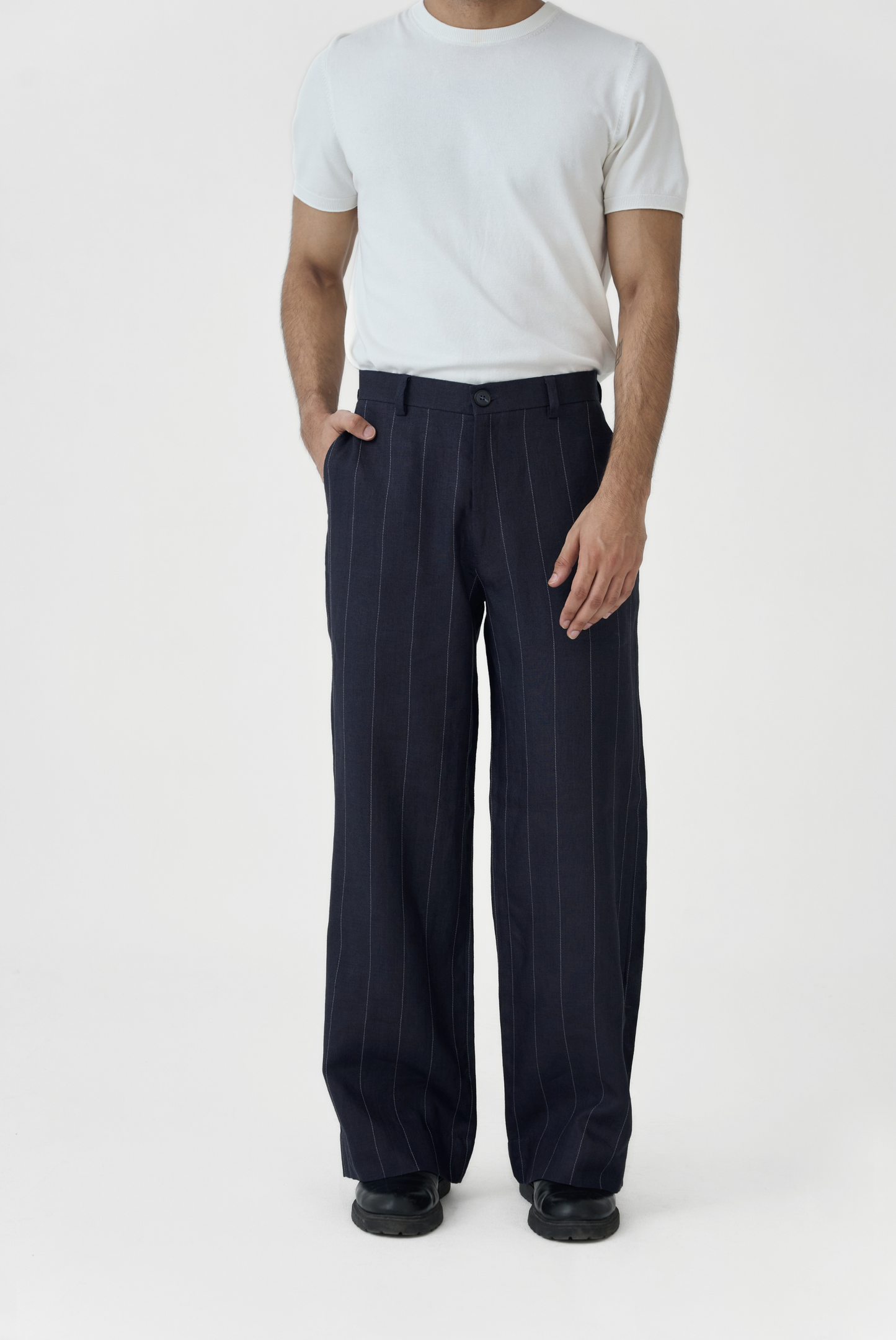 Navy Linework Linen Pants