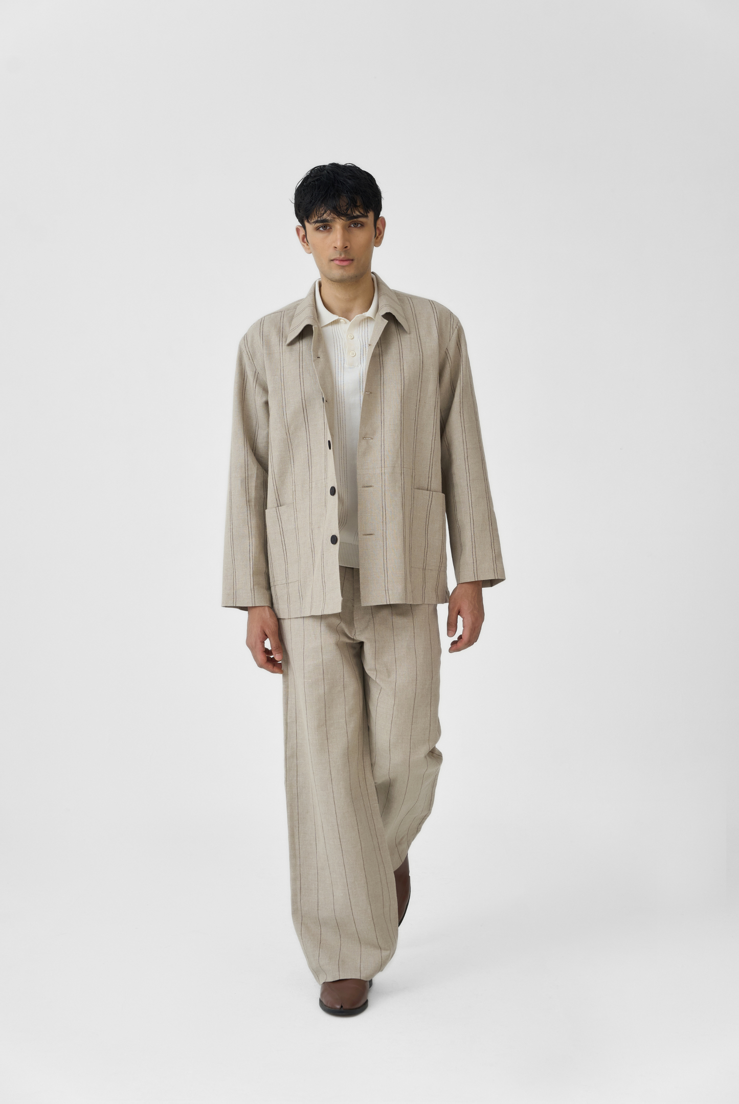Beige Linework Linen Jacket