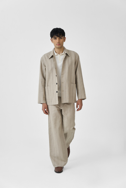 Beige Linework Linen Jacket