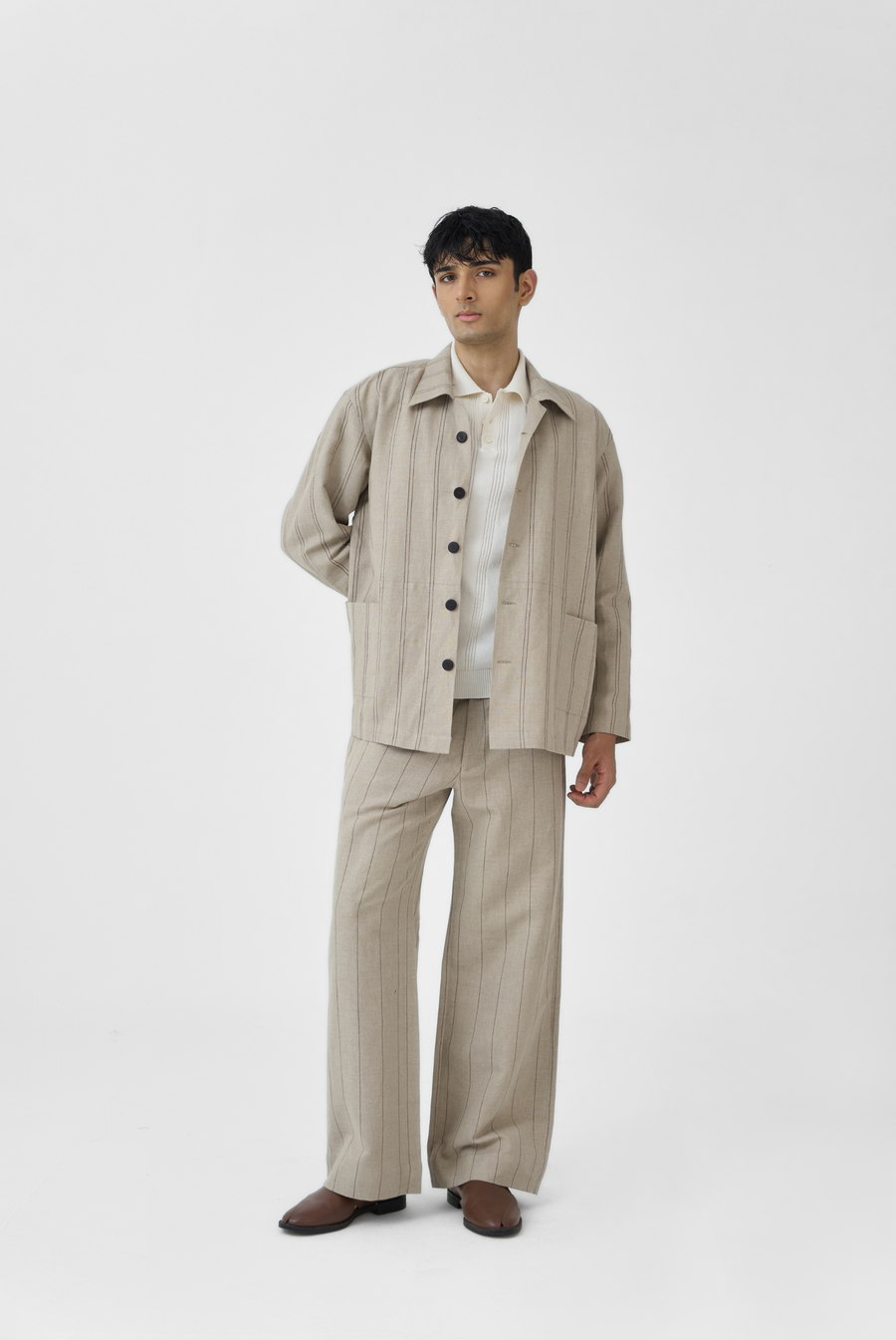 Beige Linework Linen Pants