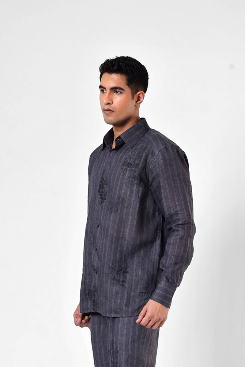 Charcoal Etch Shirt Set in Linen