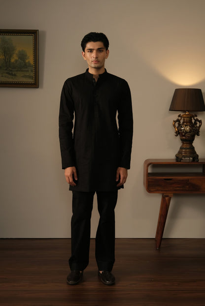 Black Panelled Kurta Set