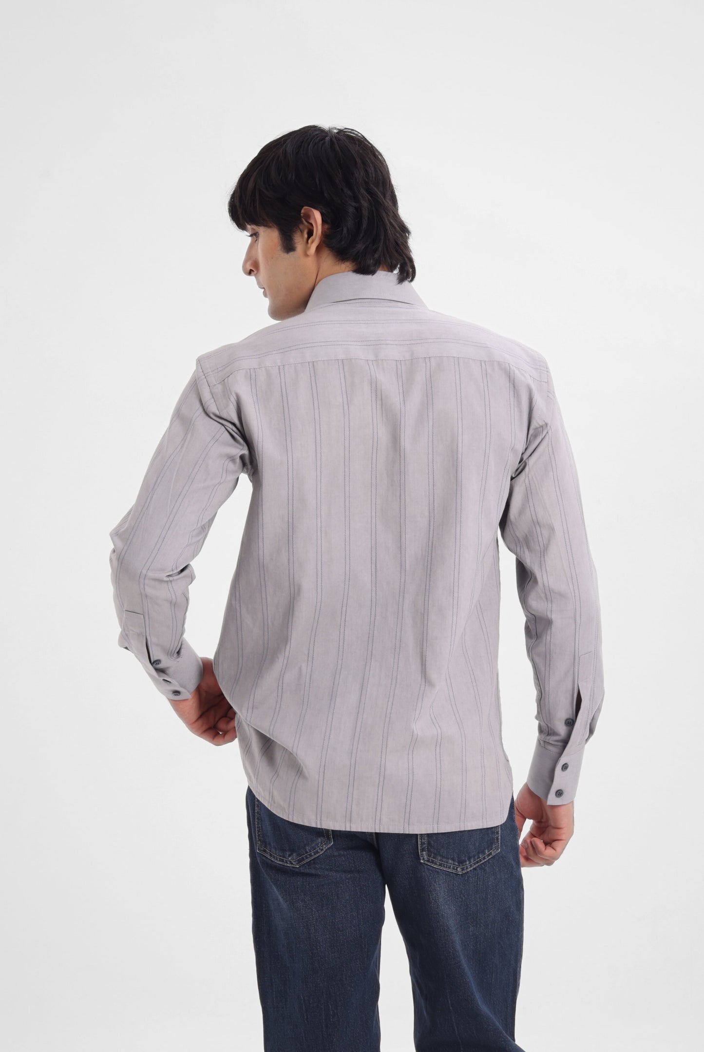 Linework Twill Shirt in Light Grey