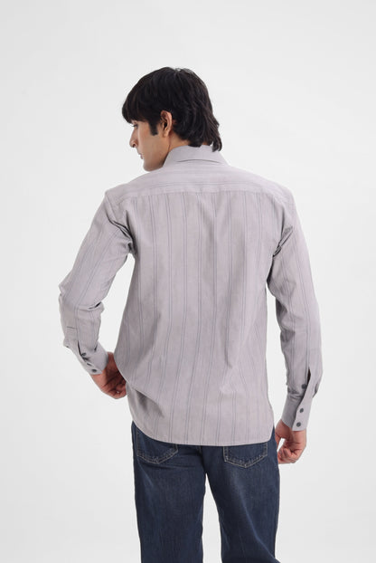 Linework Twill Shirt in Light Grey