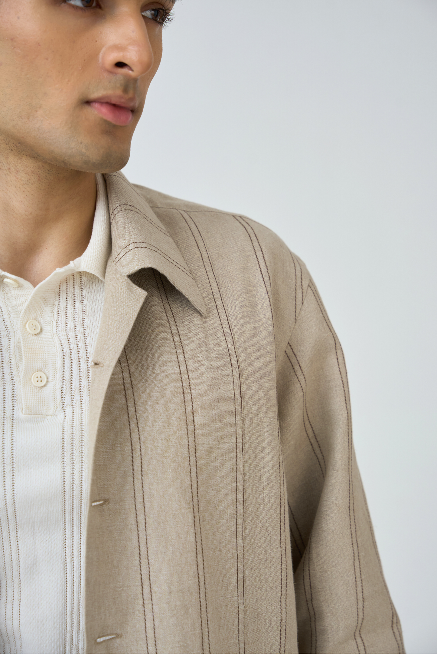Beige Linework Linen Jacket