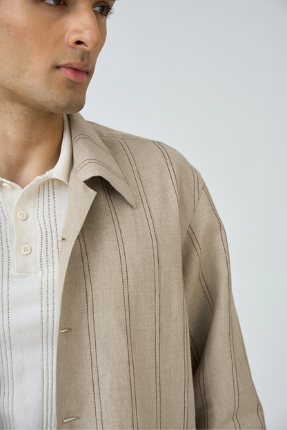 Beige Linework Linen Jacket