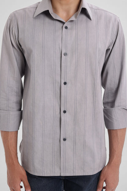 Linework Twill Shirt in Light Grey
