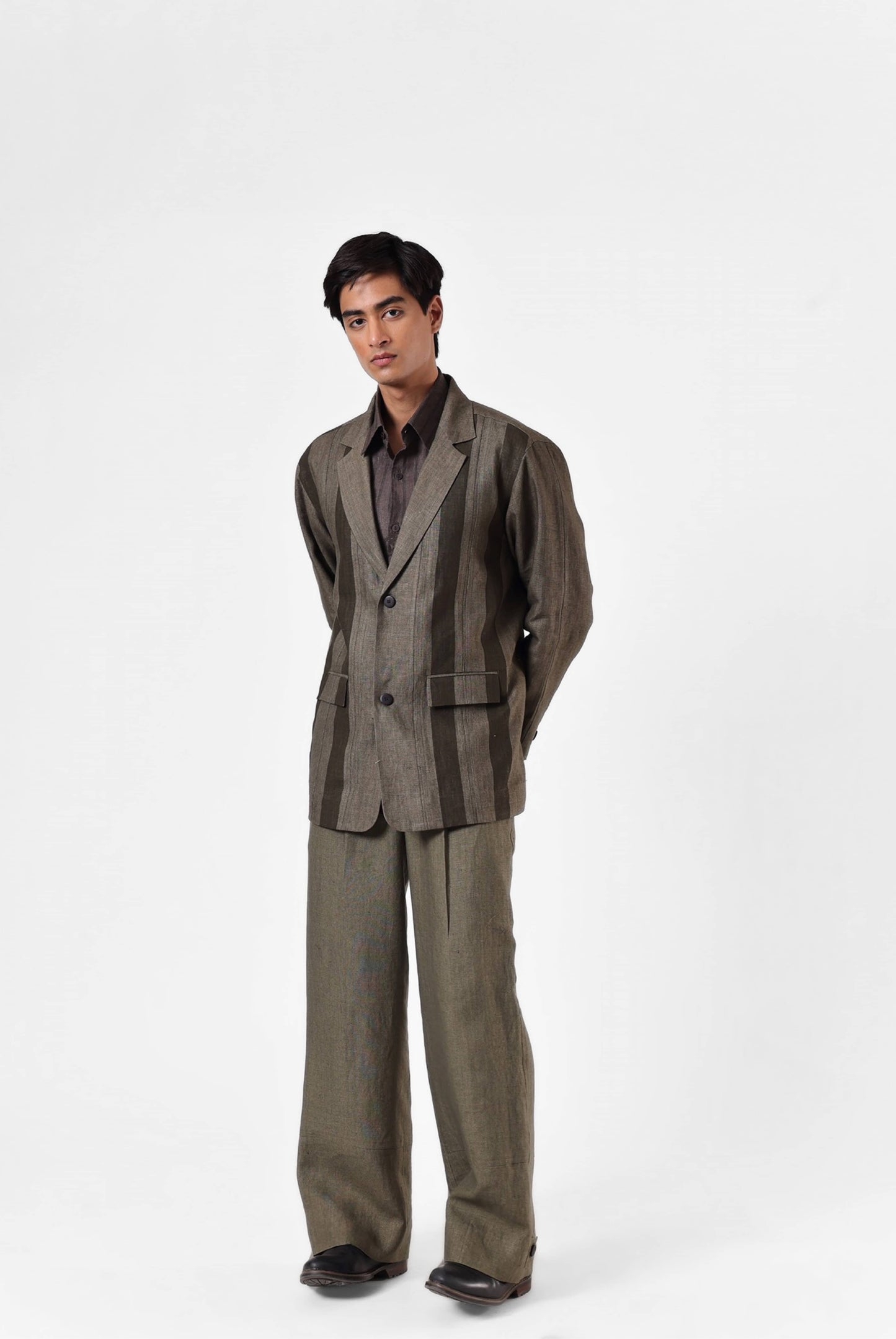 Olive Panelled Linen Blazer