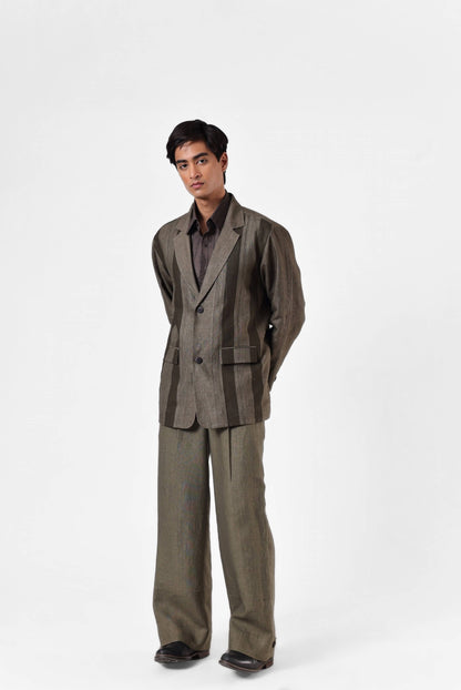 Olive Panelled Linen Blazer