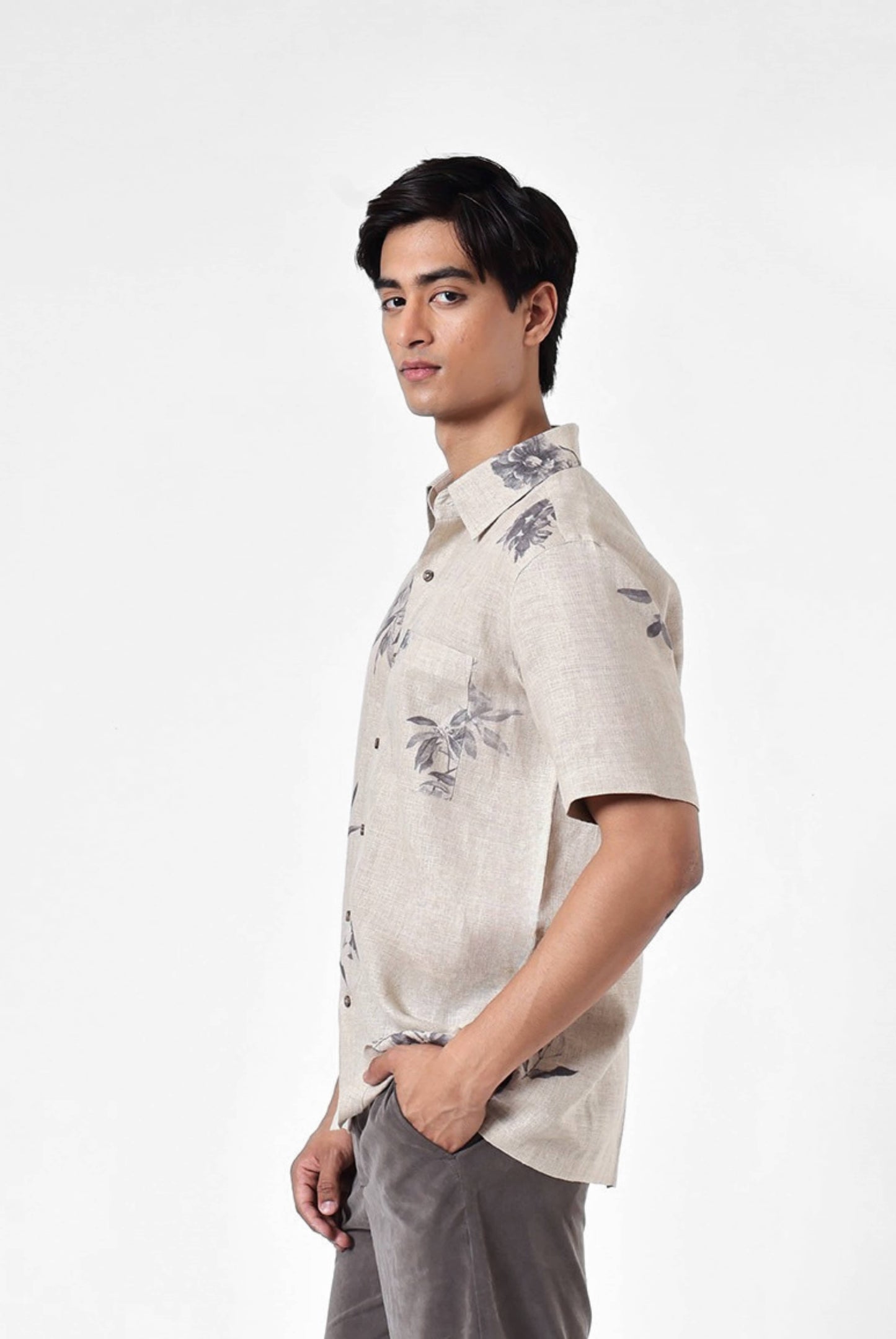 Linen Floral Short Sleeve Shirt