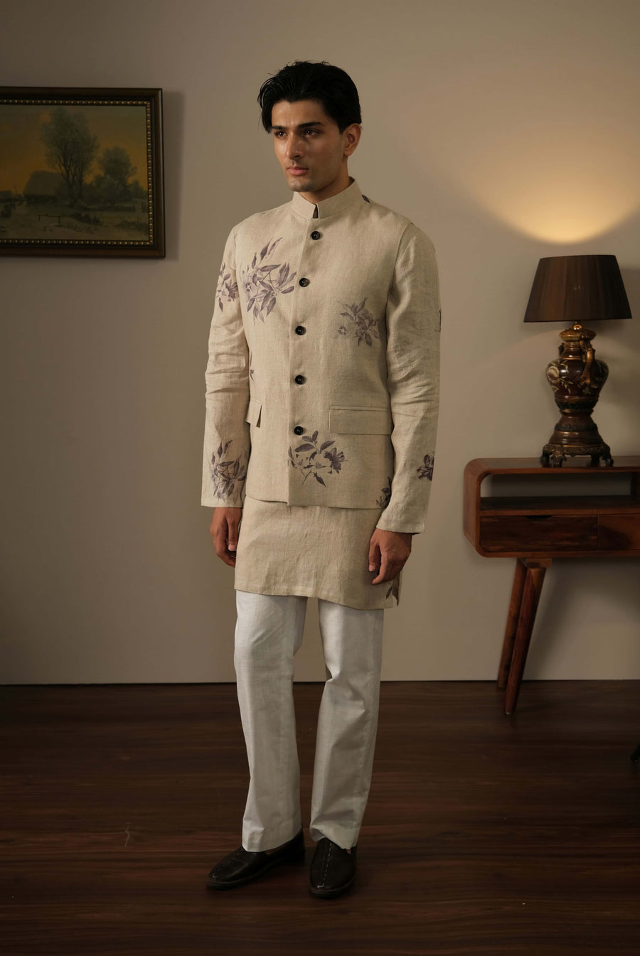 Linen Floral Bandhgala