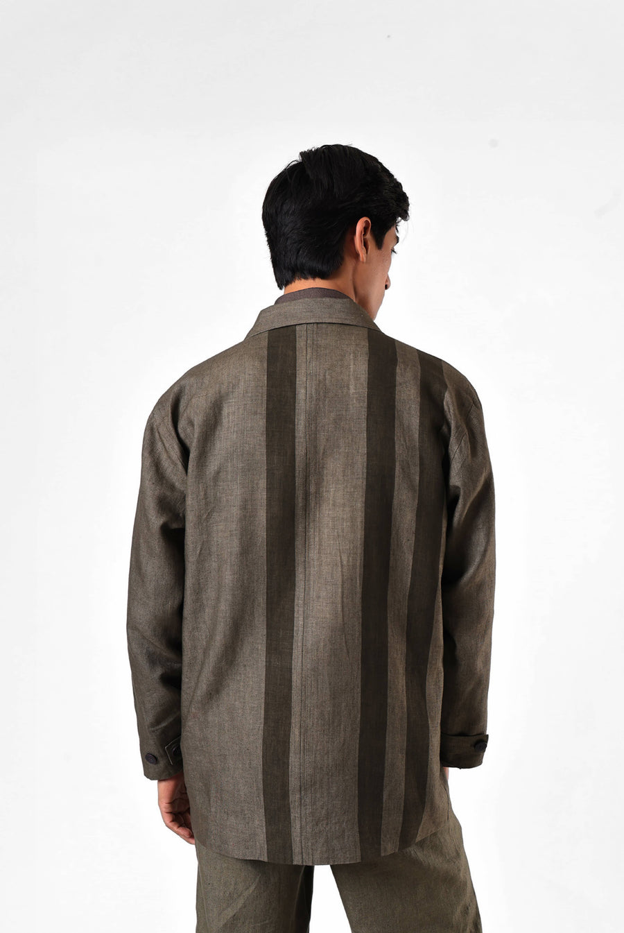 Olive Panelled Blazer Set in Linen